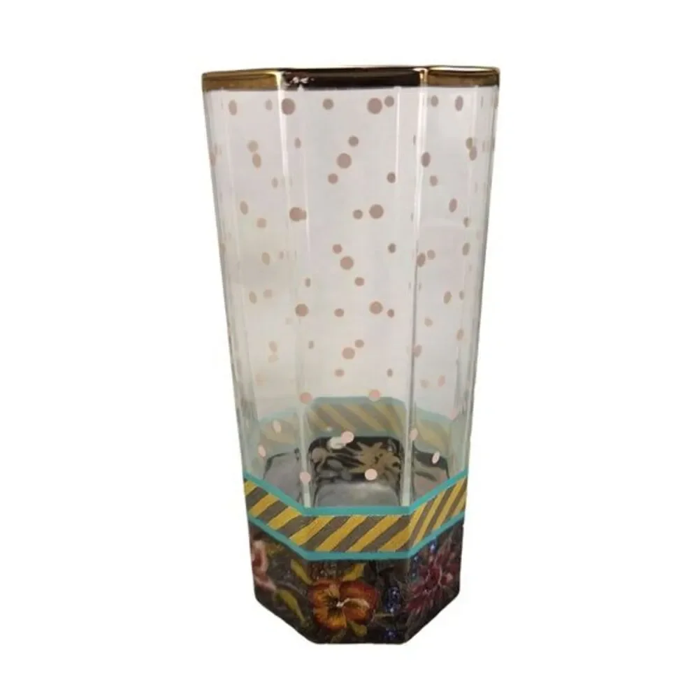 MacKenzie Childs Garland Formal Dot Glass Tumbler Victoria Richard 1991 Vtg READ